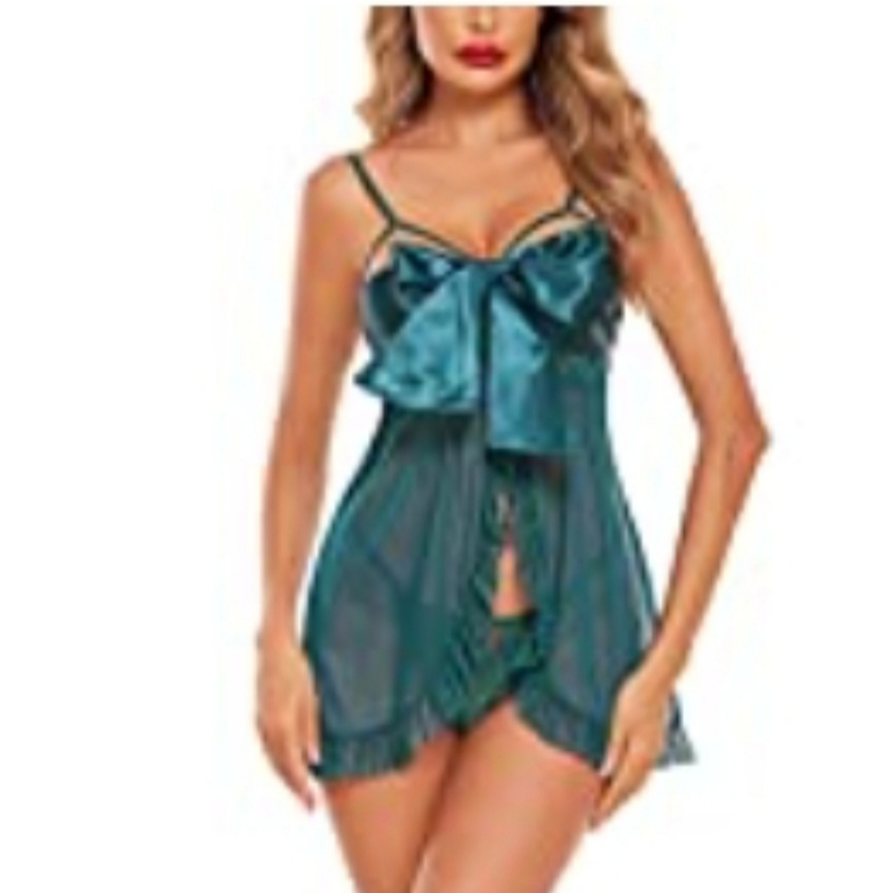 NEW TEAL BLUE XL Women Babydoll FLORAL Lingerie Sleepwear SET